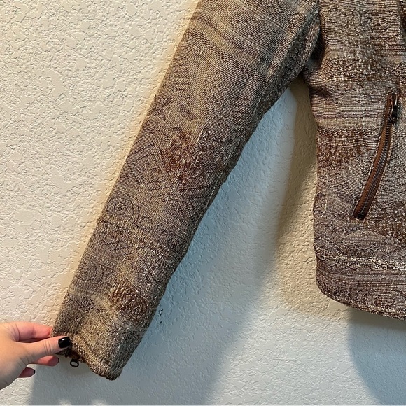 Women’s Free People brown tapestry patterned moto jacket size 8 - Picture 5 of 7